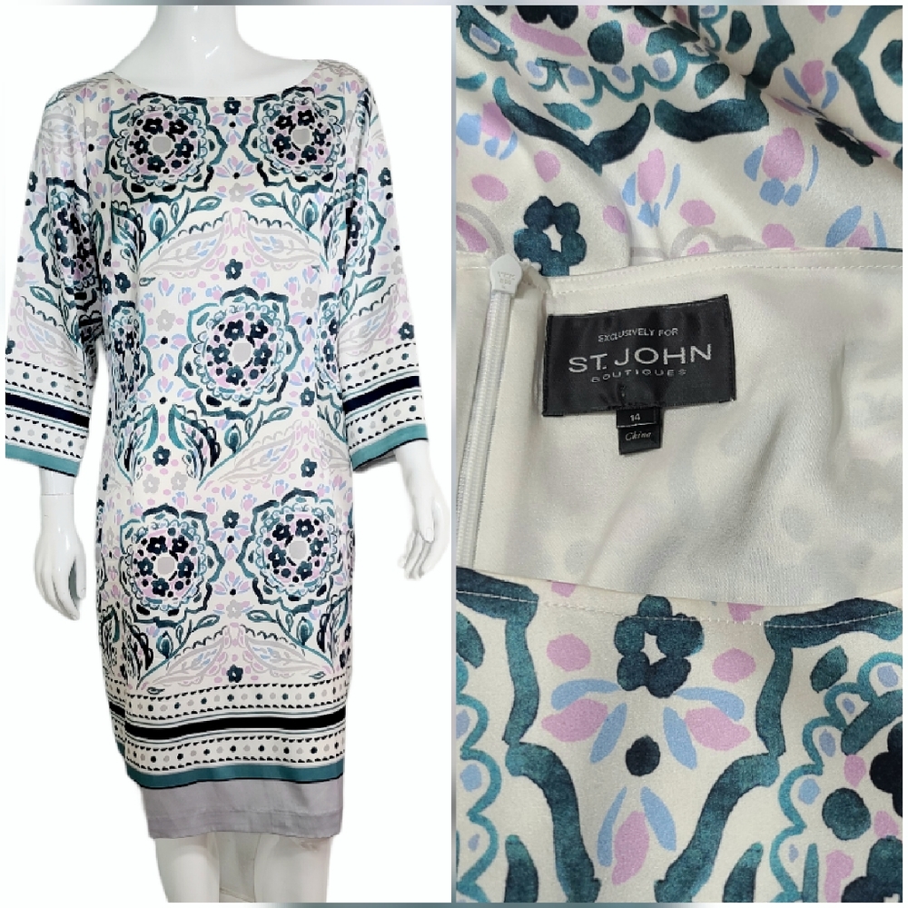 $1095 ST JOHN BOUTIQUES Silk "Brushstroke" Dress